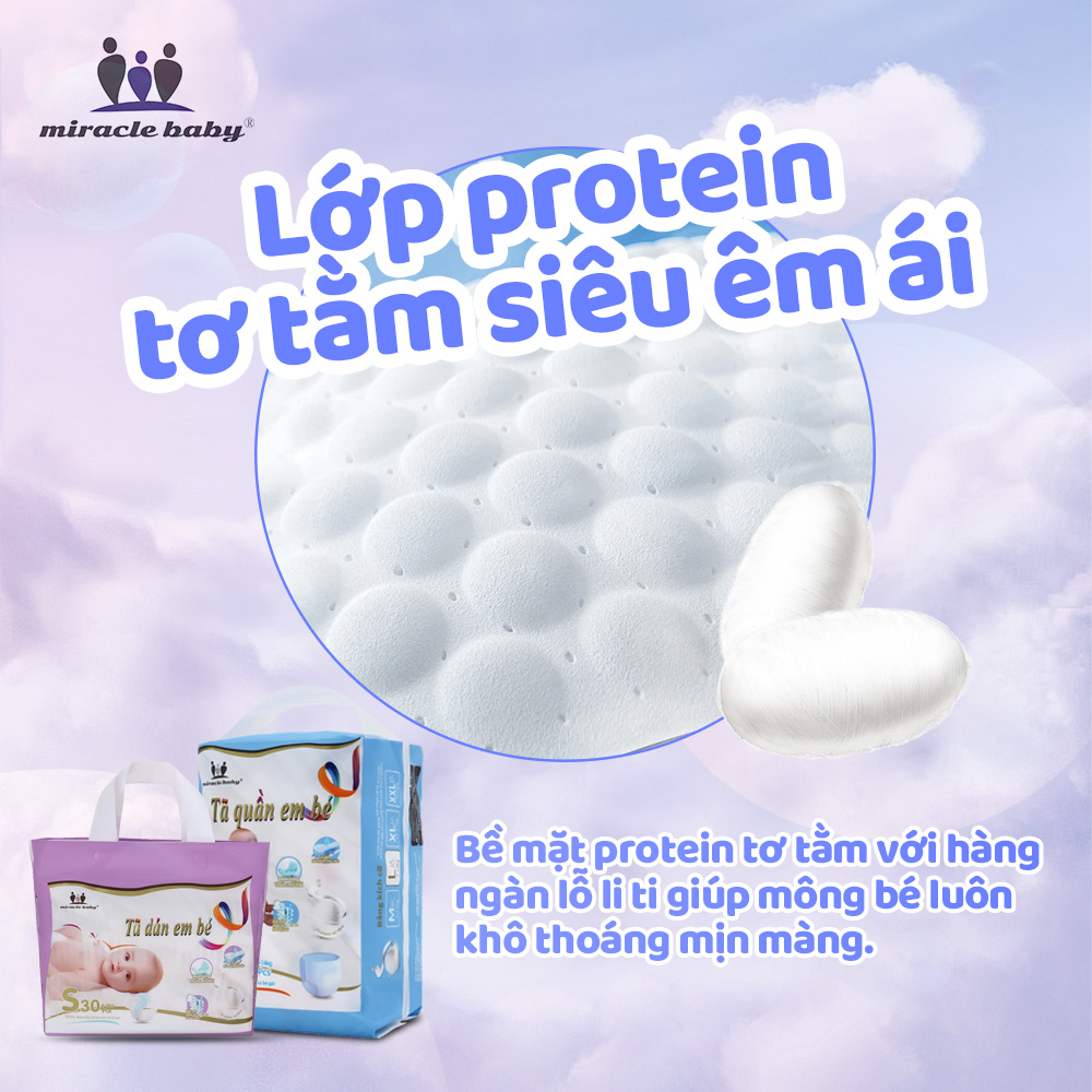 [COMBO 2 ] Tã quần / Bỉm quần cho bé từ 6kg trở lên thương hiệu Miracle Baby , chất liệu protein tơ tằm mềm mại thông thoáng làn da của bé có 4 kích cỡ M/L/XL/XXL