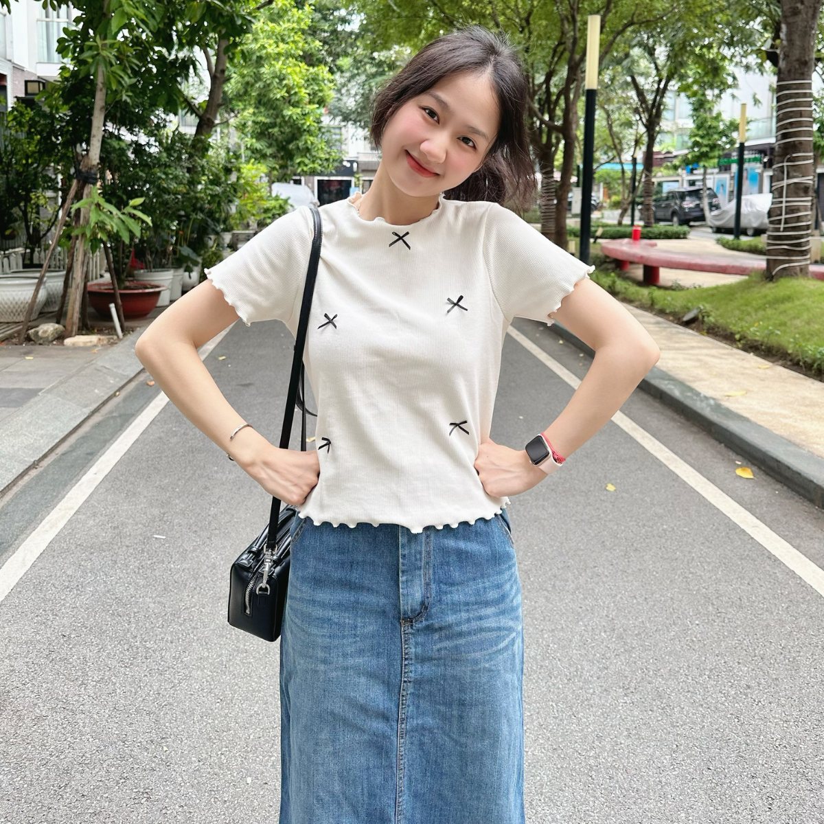 Áo thun áo nữ đính nơ phía trước dễ thương nữ tính Bows Miều Est.2013