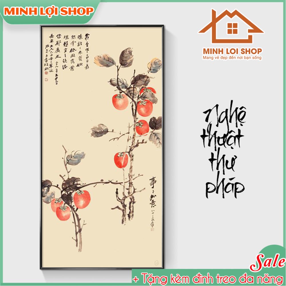 Tranh canvas QUẢ HỒNG treo tường trang trí phòng khách lói vào cầu thang hiện đại cực sang TẶNG KÈM ĐINH TREO
