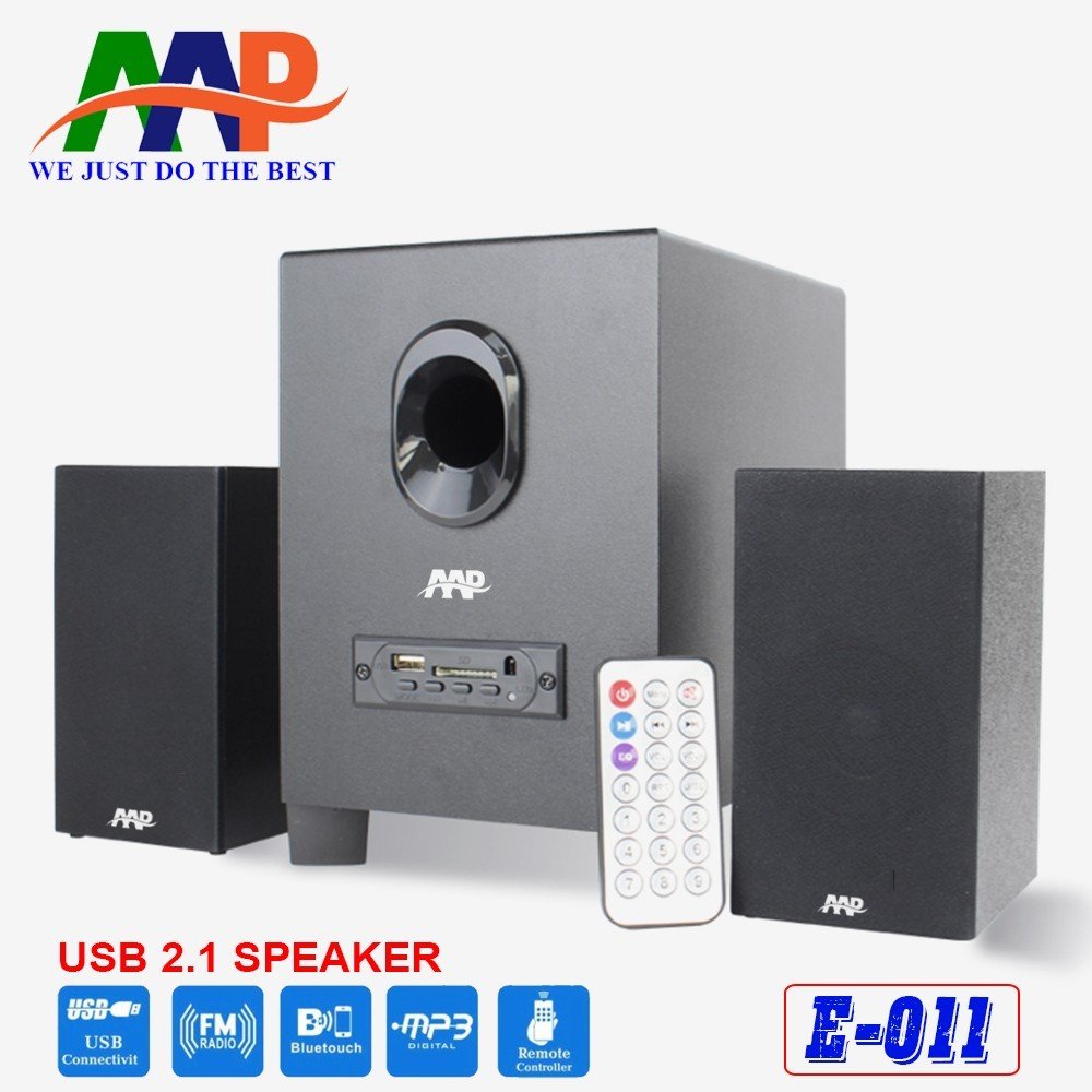 Loa Vi Tính 2.1 AAP E011 LED (AUX, Bluetooth, USB, Thẻ nhớ, FM, Remote tặng kèm pin cmos) - HN