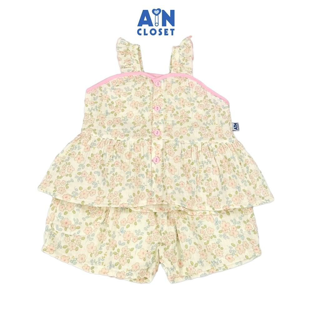 Bộ quần áo Ngắn bé gái họa tiết Dây Hoa Nhí Hồng xô muslin - AICDBG4K6VOR - AIN Closet
