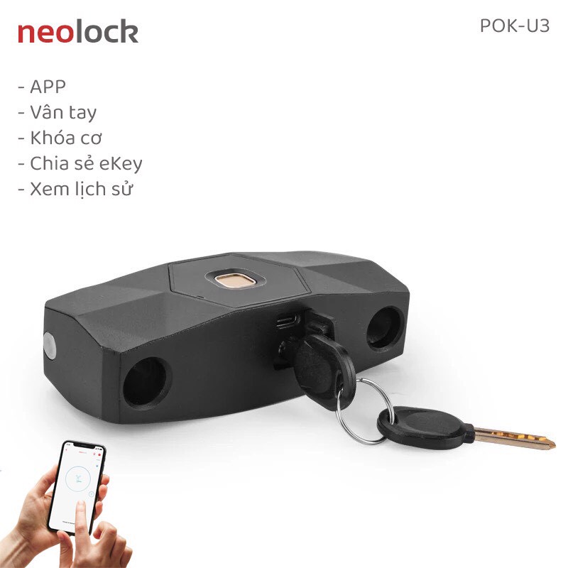 Khóa chữ u càng dài chuyên khóa xe máy, xe điện và cửa kính cường lực neolock