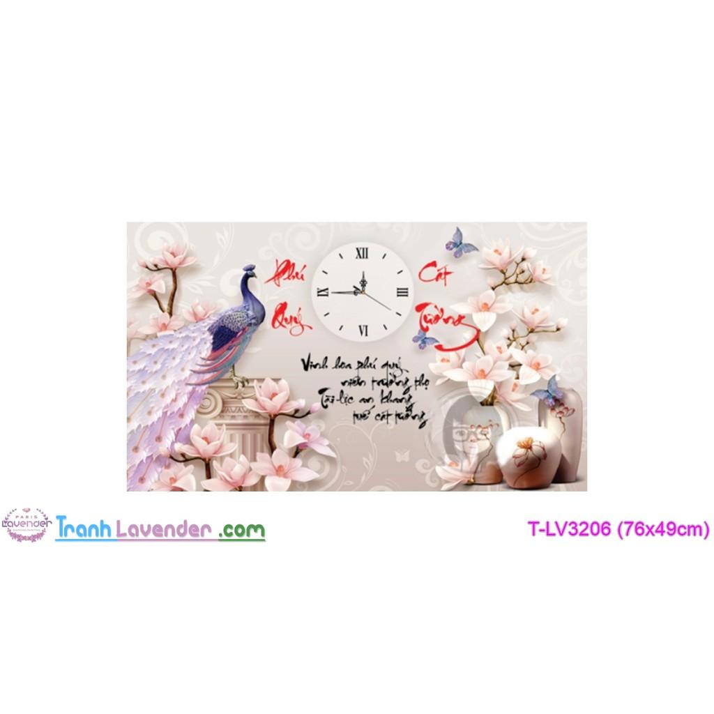 Tranh thêu công tím phú quý cát tường đồng hồ LV3206 - kích thước: 76 * 49cm.