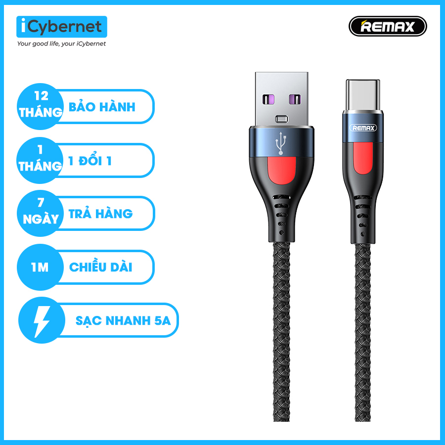 Cáp sạc nhanh Lesu Pro Series 5A Remax RC-188a USB To TypeC- Hàng chính hãng