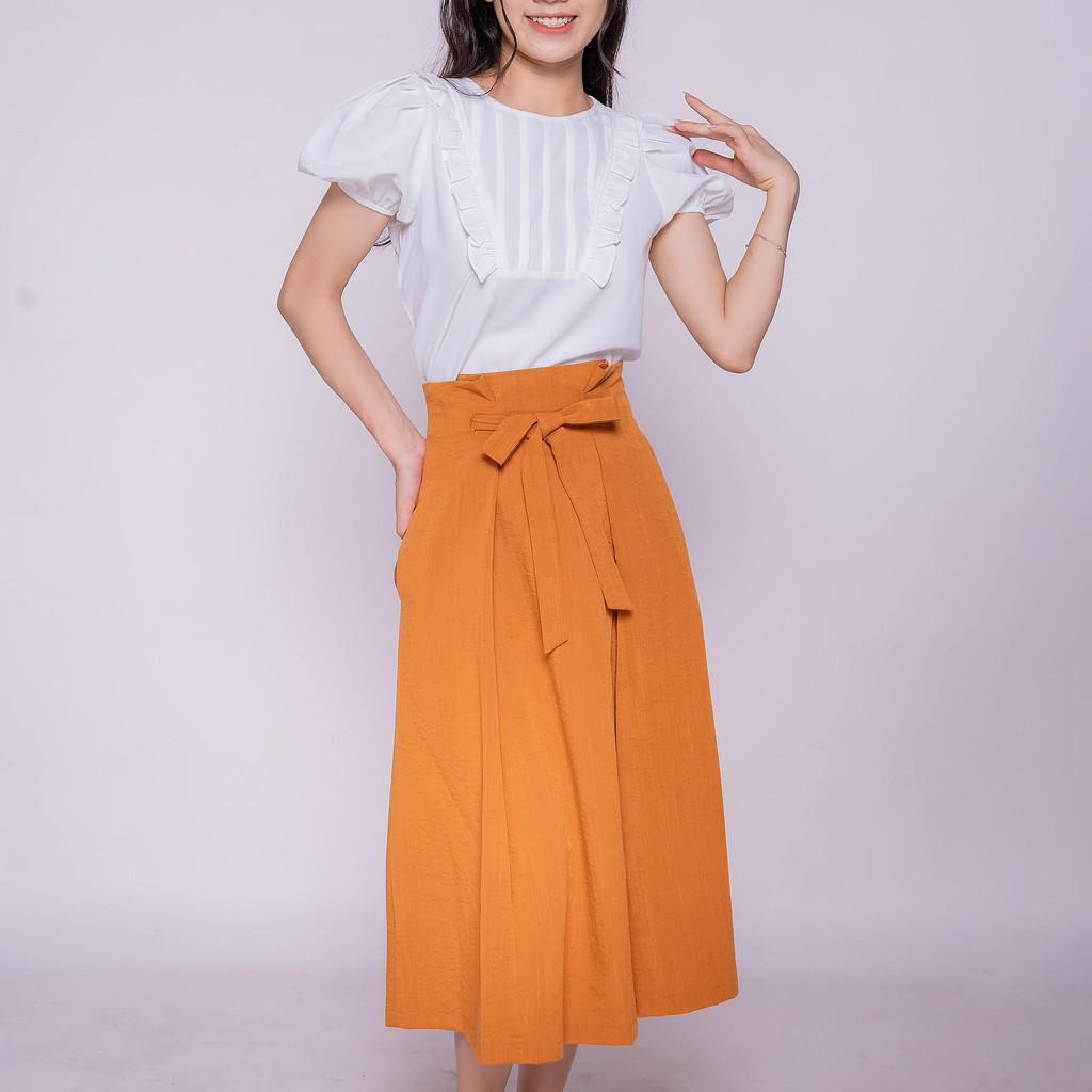 Chân váy dài công sở dáng dài qua gối phối nơ eo TKFASHION, - K464