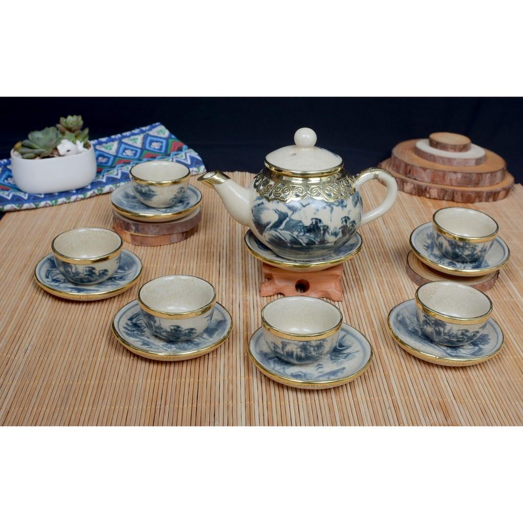 Bộ ấm chén men rạn gốm sứ Bát Tràng
