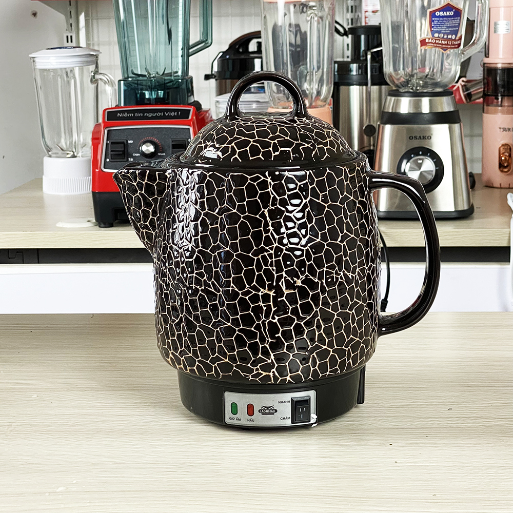 Siêu thuoc tự động ngắt 3.3L Ladomax HA-8833 thân gốm tráng men, tự động ngắt khi thuốc còn 1 chén, có chuông reo - Hàng chính hãng