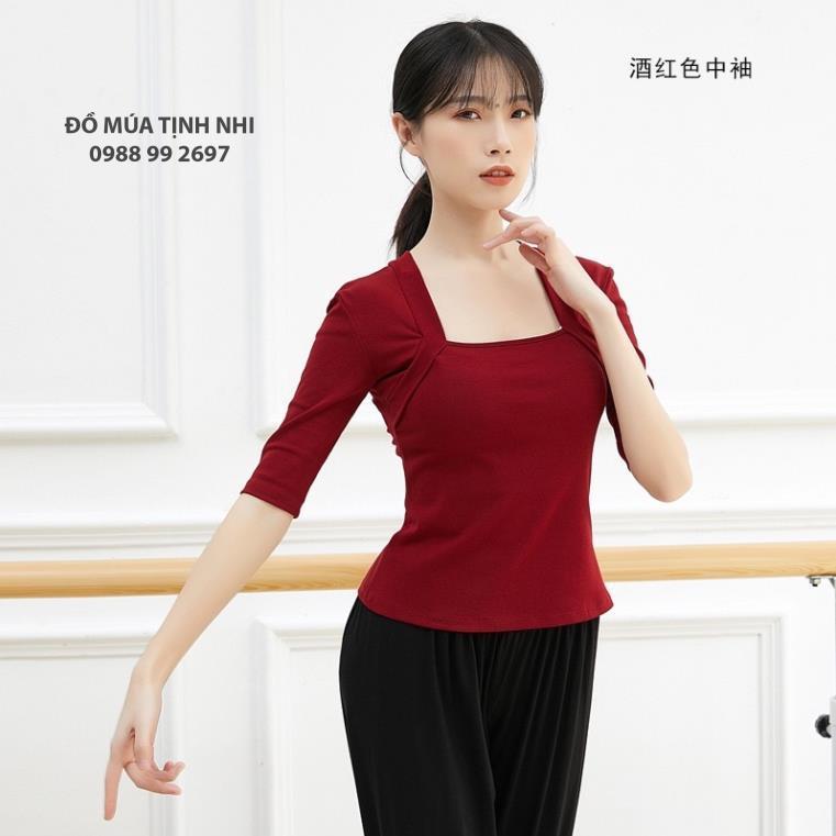 Áo tập múa cổ trang, múa hiện đại tay lỡ cổ vuông A132 - Đồ Múa Tịnh Nhi