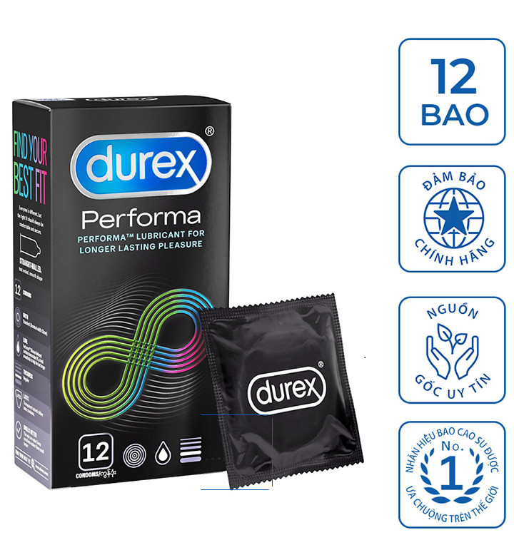 Bao cao su Durex Performa 12 bao / hộp - Kéo dài thời gian quan hệ