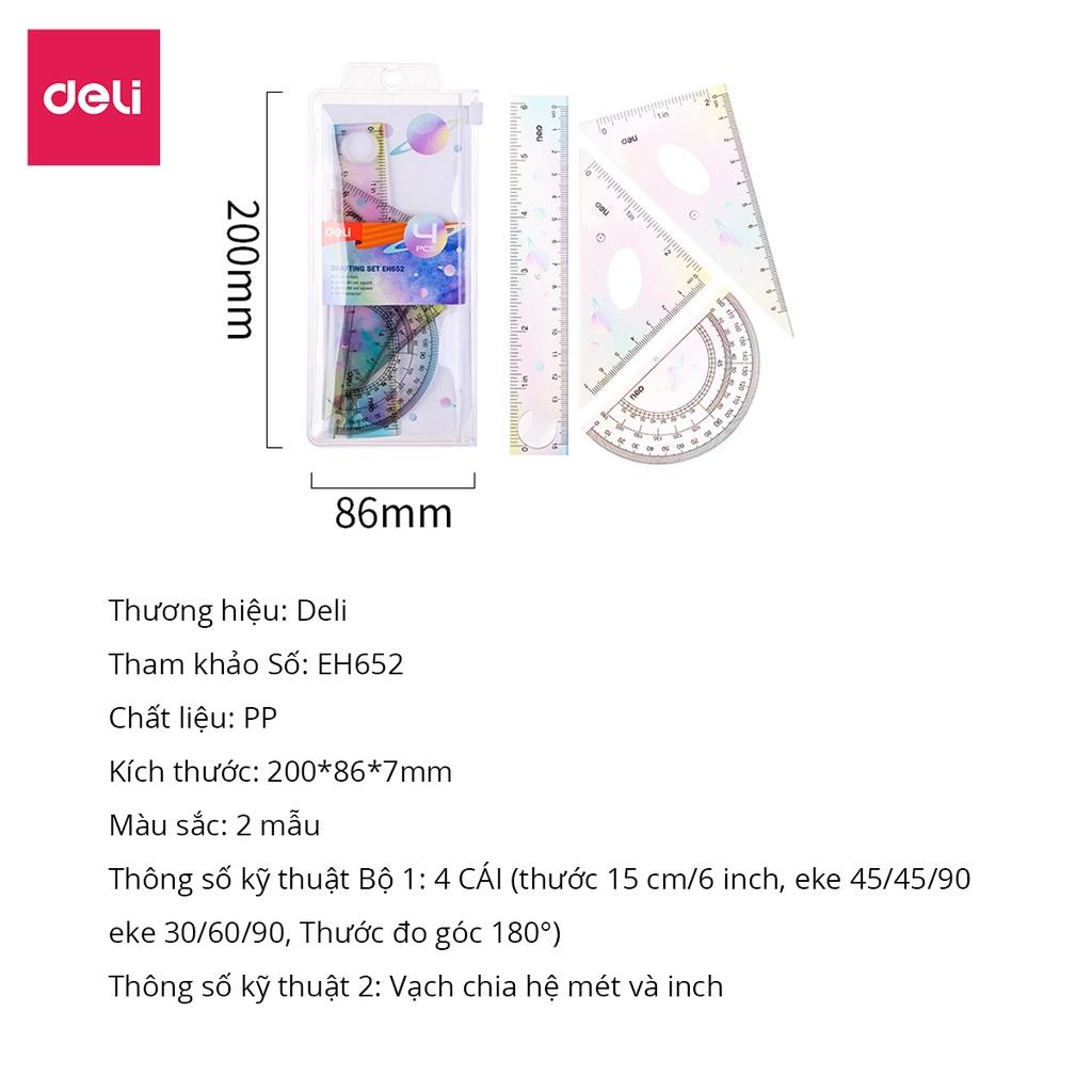 Hình ảnh Bộ 4 Dụng Cụ Eke Thước Kẻ Thước Đo Góc Đo Độ Học Sinh Ombre Màu Thời Thượng Deli - Eke Tam Giác Vuông Đồ Dùng Toán Học Dụng Cụ Hình Học - EH652