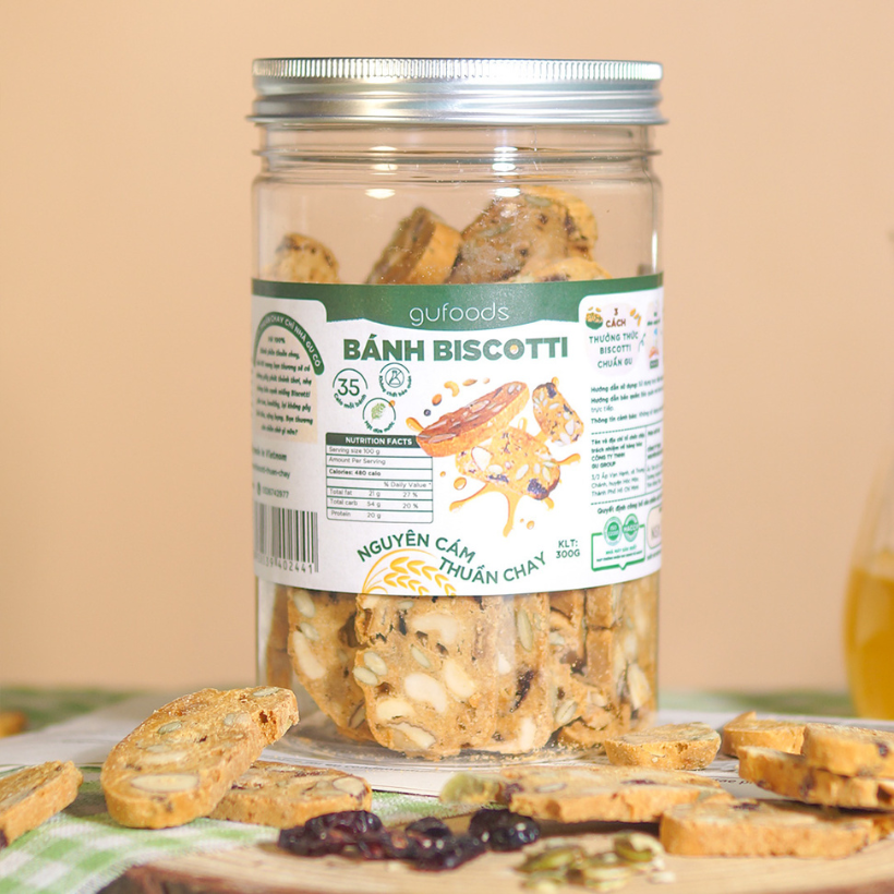 Bánh Biscotti nguyên cám thuần chay GUfoods - Lành mạnh, Thơm ngon, Phù hợp Ăn kiêng, Eat clean