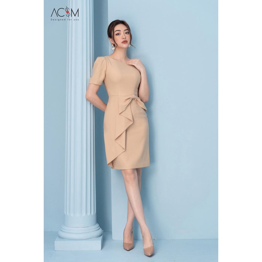 Hình ảnh Đầm peplum nơ ly AC&M cổ tròn chất liệu tuytsy nhật màu kem