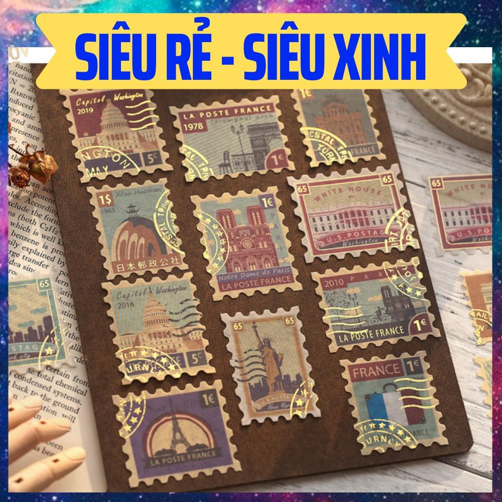 Hình ảnh set 40 sticker phong cách vintage - hình con tem bronzing sticker