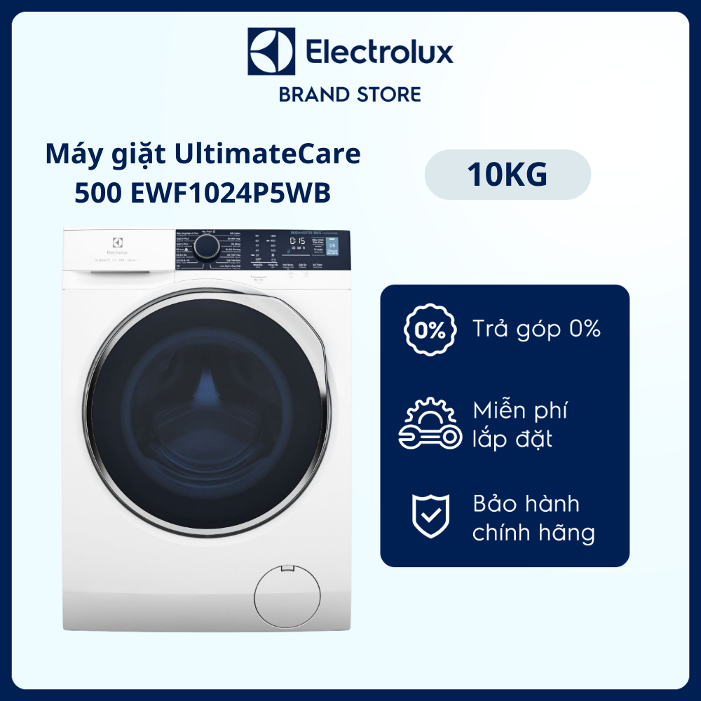 Máy giặt cửa trước Electrolux 10kg UltimateCare 500 - EWF1024P5WB - Giặt hơi nước diệt 99.9% vi khuẩn, không cặn giặt tẩy, tiết kiệm điện hơn 50%, êm dịu như giặt tay [Hàng Chính Hãng]