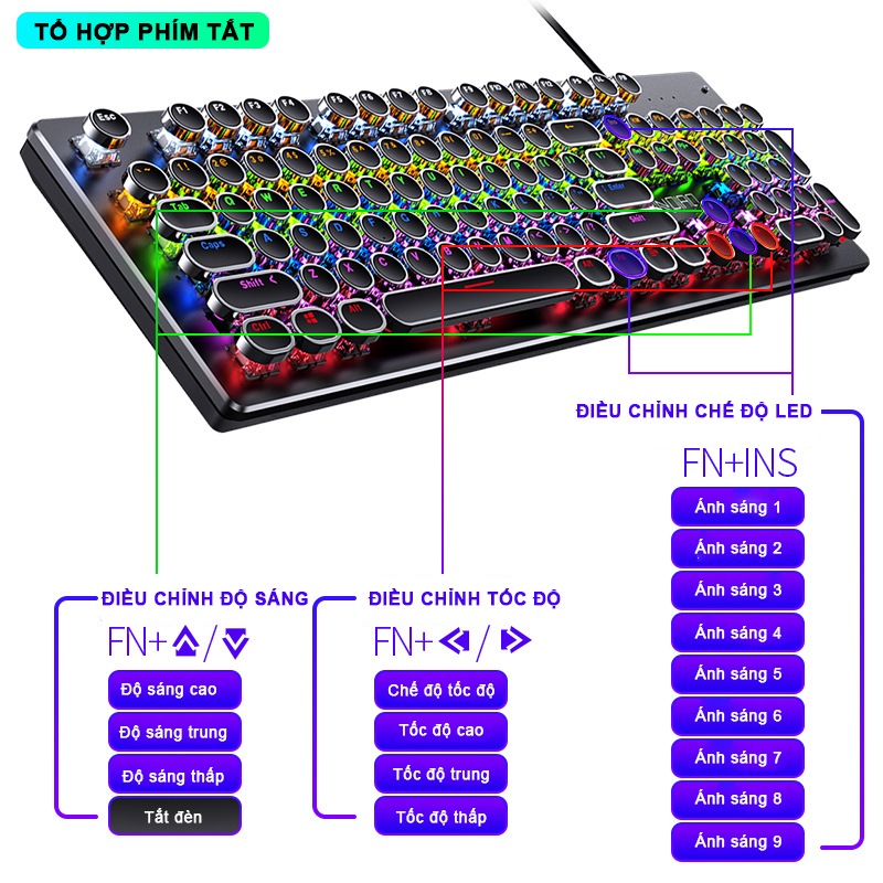 Bàn phím cơ gaming RGB SIDOTECH KZ4 dòng bàn phím máy tính chơi game trục cơ học thiết kế phím tròn lạ mắt độ nảy cao hành trình phím sâu, công thái học bàn phím cơ gaming full size có LED Marquee tuổi thọ 50 triệu lần bấm - Hàng Chính Hãng