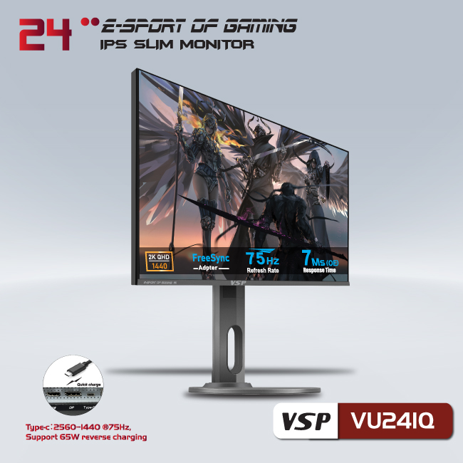 Màn hình VSP VU241Q 24inch Gaming (23.8&quot; ELED Full HD, HDMI+DisplayPort+TypeC) - Hàng chính hãng TECH VISION phân phối