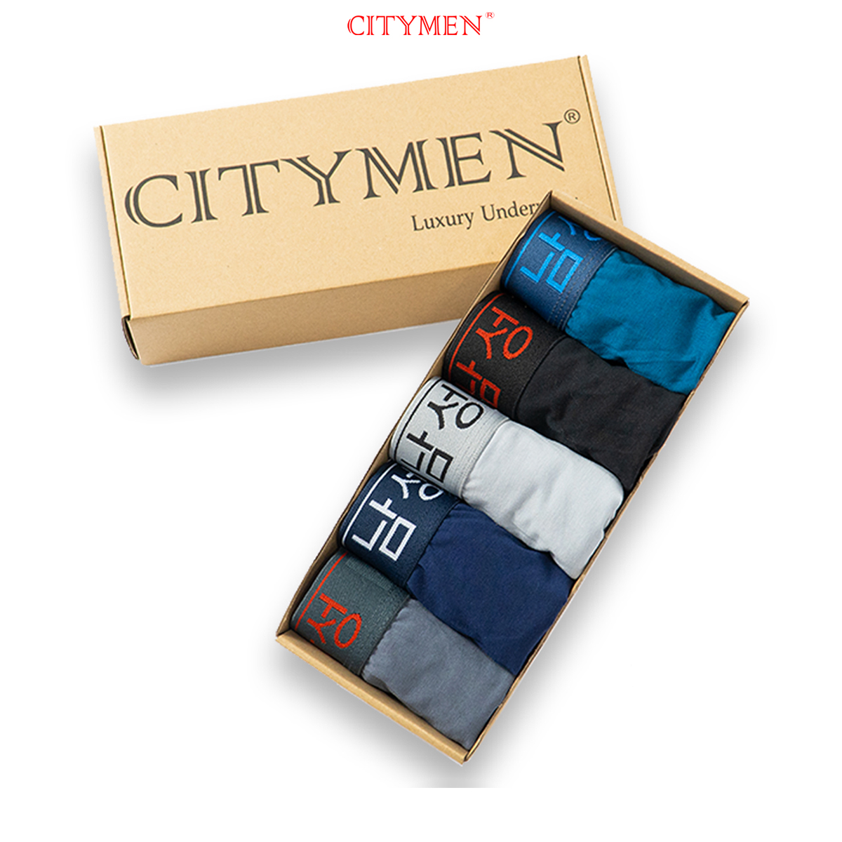 Hộp 5 Quần Lót Nam lưng Hàn Quốc hiệu CITYMEN vải cotton co giãn 4 chiều cao cấp, sịp nam - LMTK-HANAC