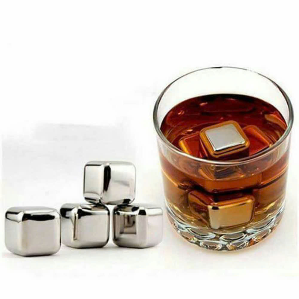 Đá lạnh inox không tan cao cấp AMERIGO màu bạc 8 viên kèm theo 1 cây gắp Hàng chính hãng
