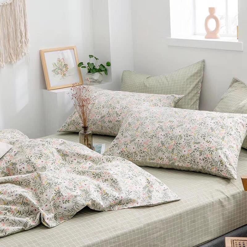 Bộ Chăn Ga Gối Cotton Living 100%cotton Hàng Nhập Khẩu Cao Cấp 4 Món Hoa Vintage