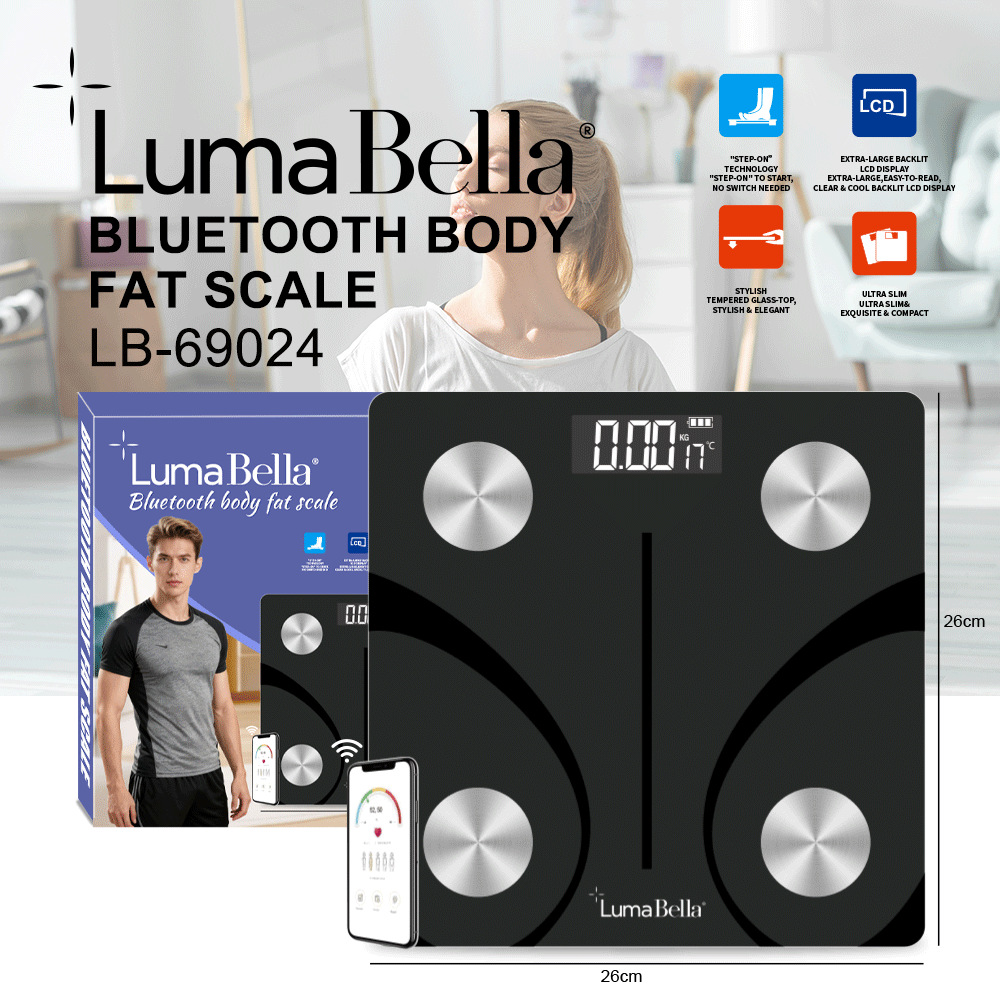 Cân điện tử sức khỏe thông minh Lumabella LB-69024, LB-69015 kết nối Bluetooth đo các chỉ số cơ thể thông qua app - HÀNG CHÍNH HÃNG