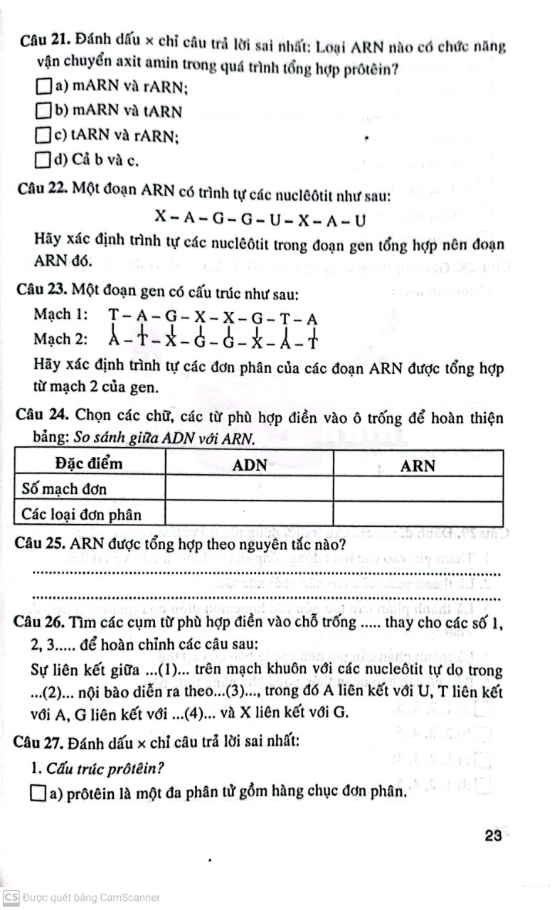 CÂU HỎI VÀ BÀI TẬP TRẮC NGHIỆM SINH HỌC LỚP 9