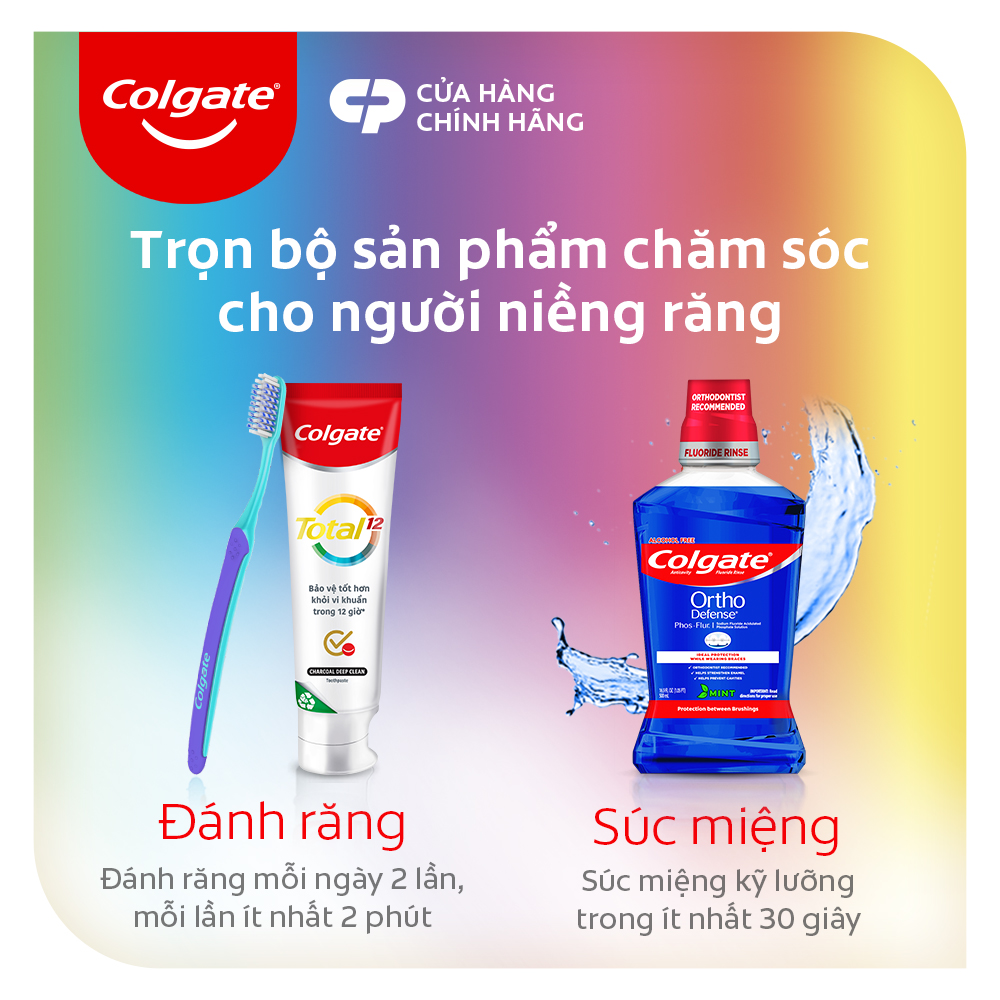 Combo 2 bàn chải Colgate Slimsoft Ortho lông chải mềm mại xếp hình U cho người niềng răng