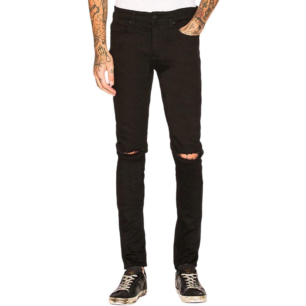 Quần Jean Nam The Luyn Black Màu Đen Rách Gối Mix-Match Năng Động Vải Dày Dặn Bền Lâu Khó Phai Màu