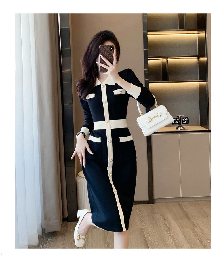 Váy Len Dệt Kim Cổ Ve Ngọt Ngào AL107 - Hàng Quảng Châu Cao Cấp