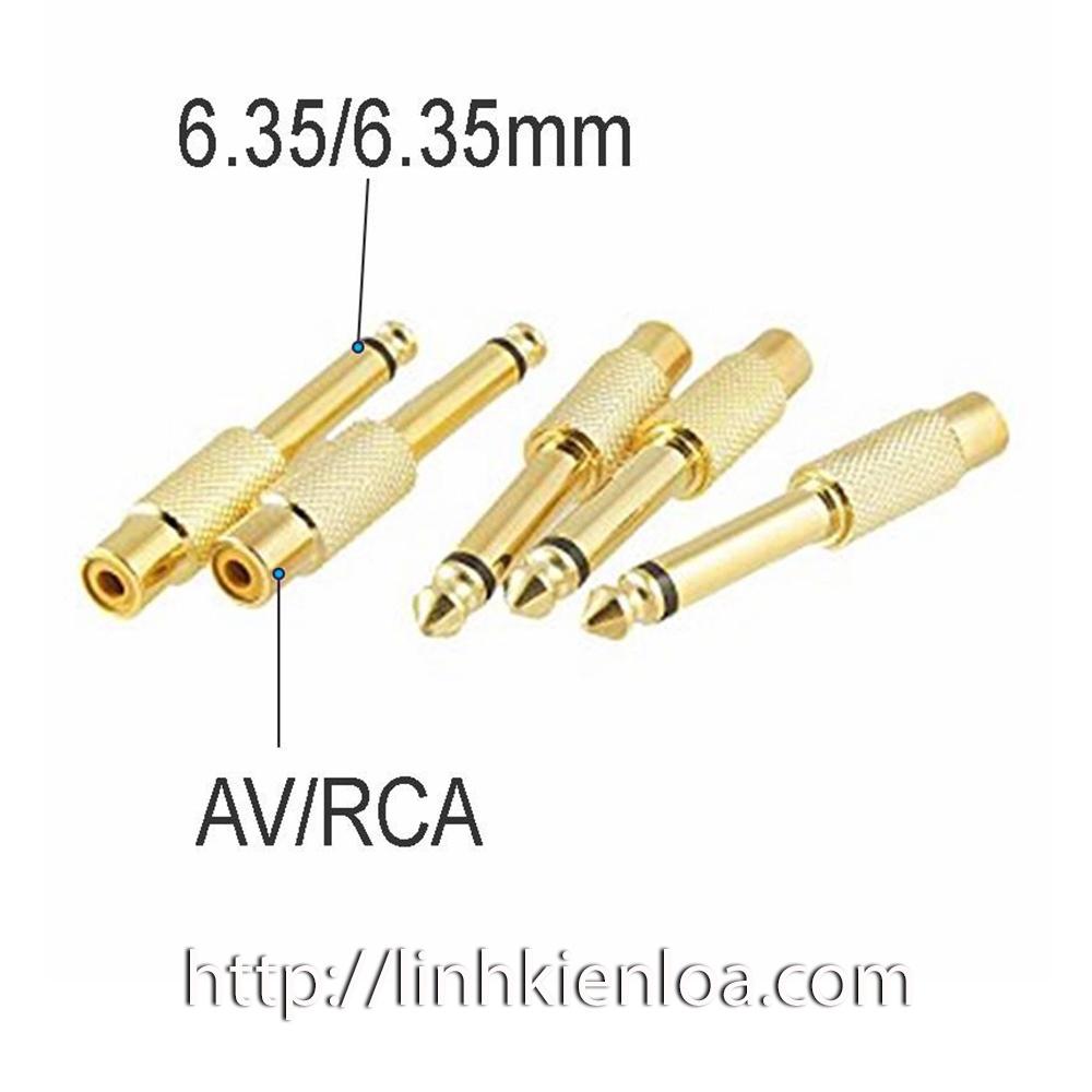 Jack chuyển 6 ly ra hoa sen - Jack chuyển 6.35mm (6 ly) ra AV (RCA), Jack mạ đồng chống nhiễu