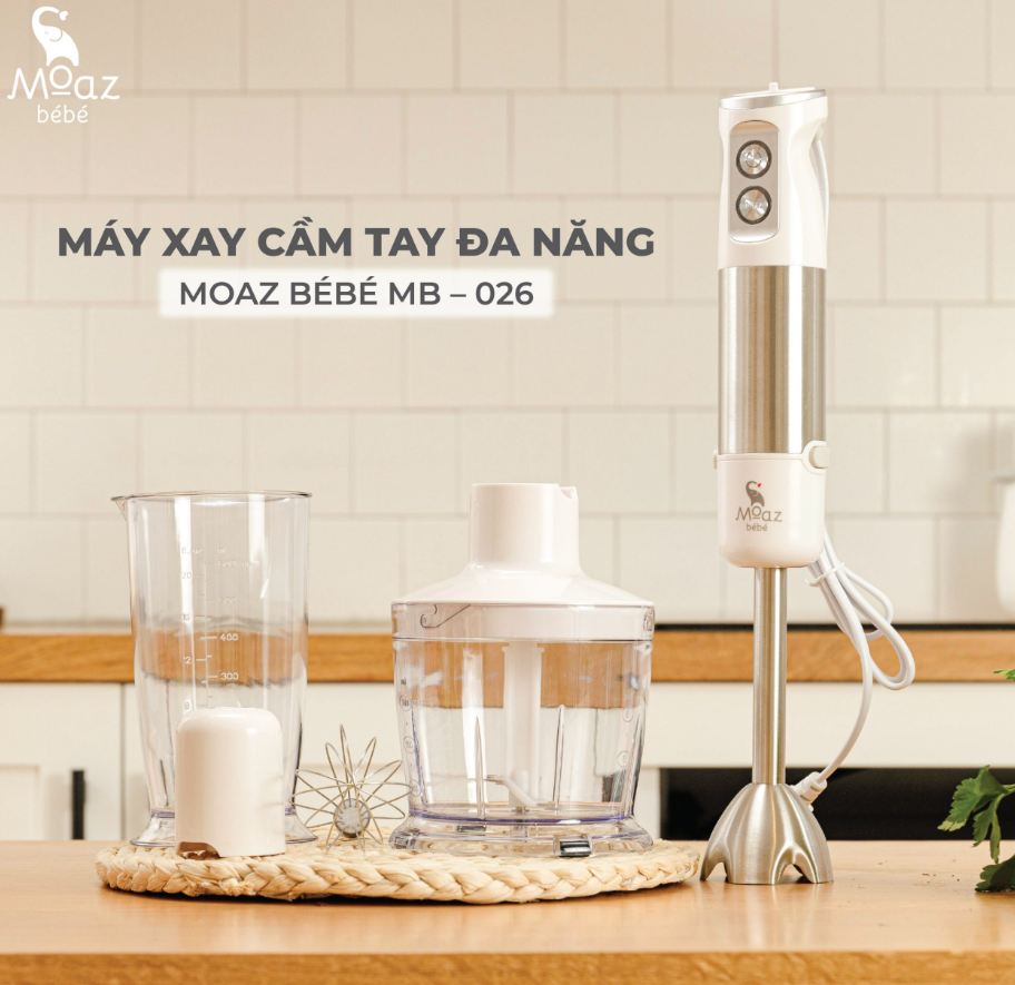 Máy xay cầm tay đa năng Moaz BéBé MB – 026 - Xay trộn thực phẩm - Đánh trứng 6 tốc độ - Hàng chính hãng