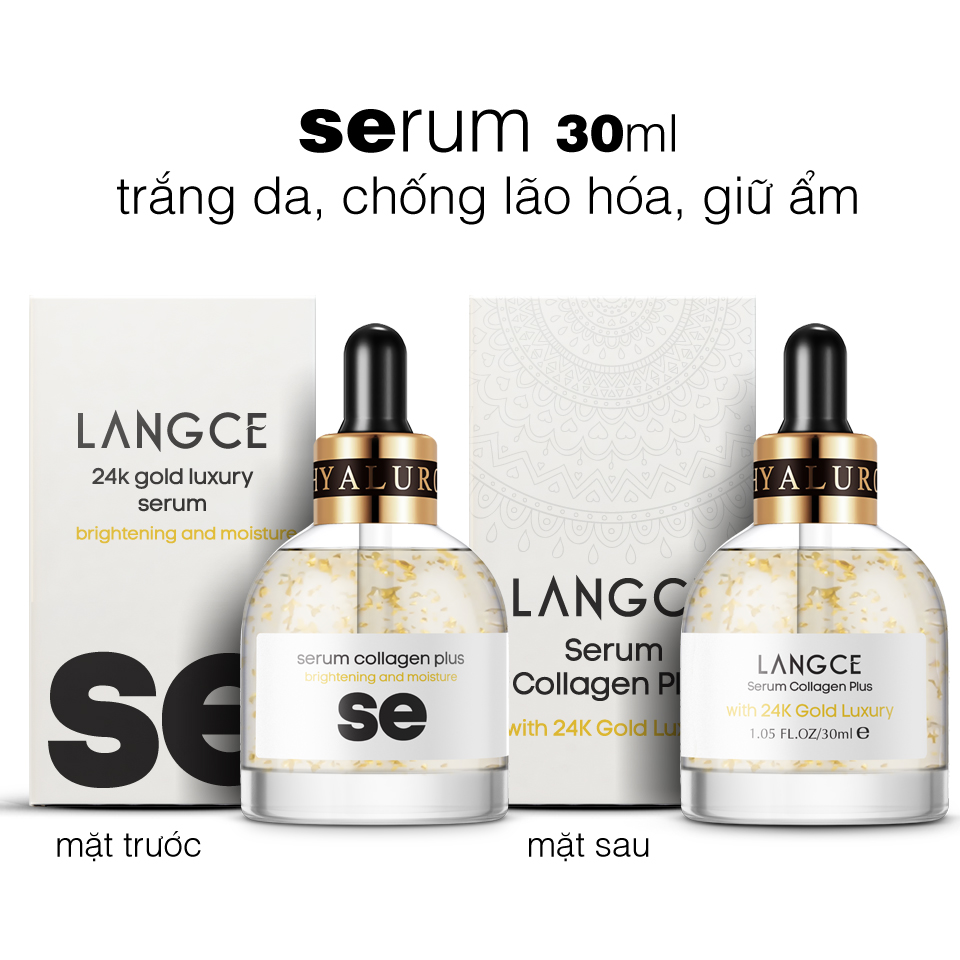 Serum 24k Trắng Da, Giữ Ẩm Chống Lão Hóa 30ml TẶNG Kem Làm Rụng Lông Trắng Da 20ml LANGCE