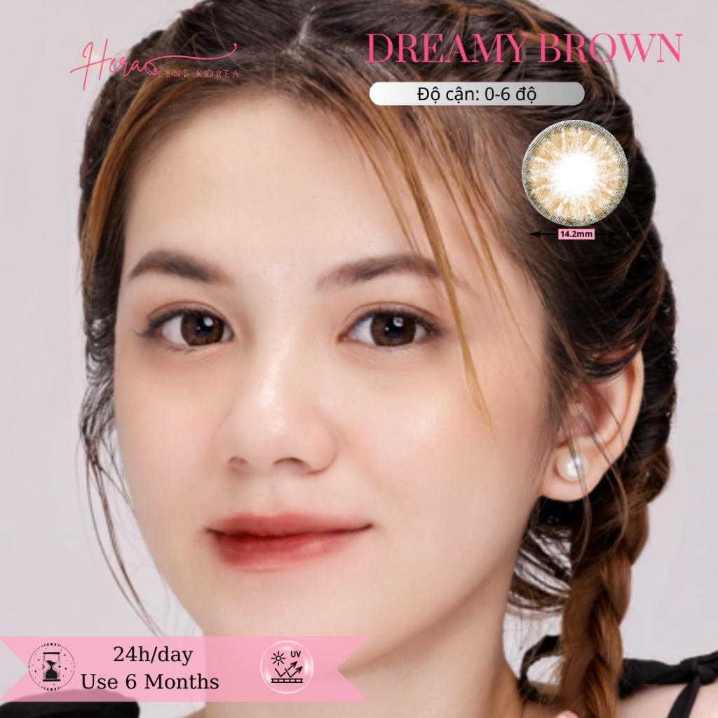 Kính Áp Tròng Hera Nâu Mơ Màng 0 - 6 Độ DREAMY BROWN Nhập Khẩu Hàn Quốc Lens Cận 6 Tháng