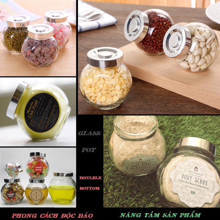 Hũ thủy tinh đựng gia vị 180ml mẫu Tròn Dẹt kiểu nghiêng 2 đáy - nắp nhựa vàng - hũ chưng yến thuỷ tinh, lọ đựng bánh kẹo, hạt dưa, tổ yến, mật ong, sữa ong chúa, thực phẩm, mỹ phẩm