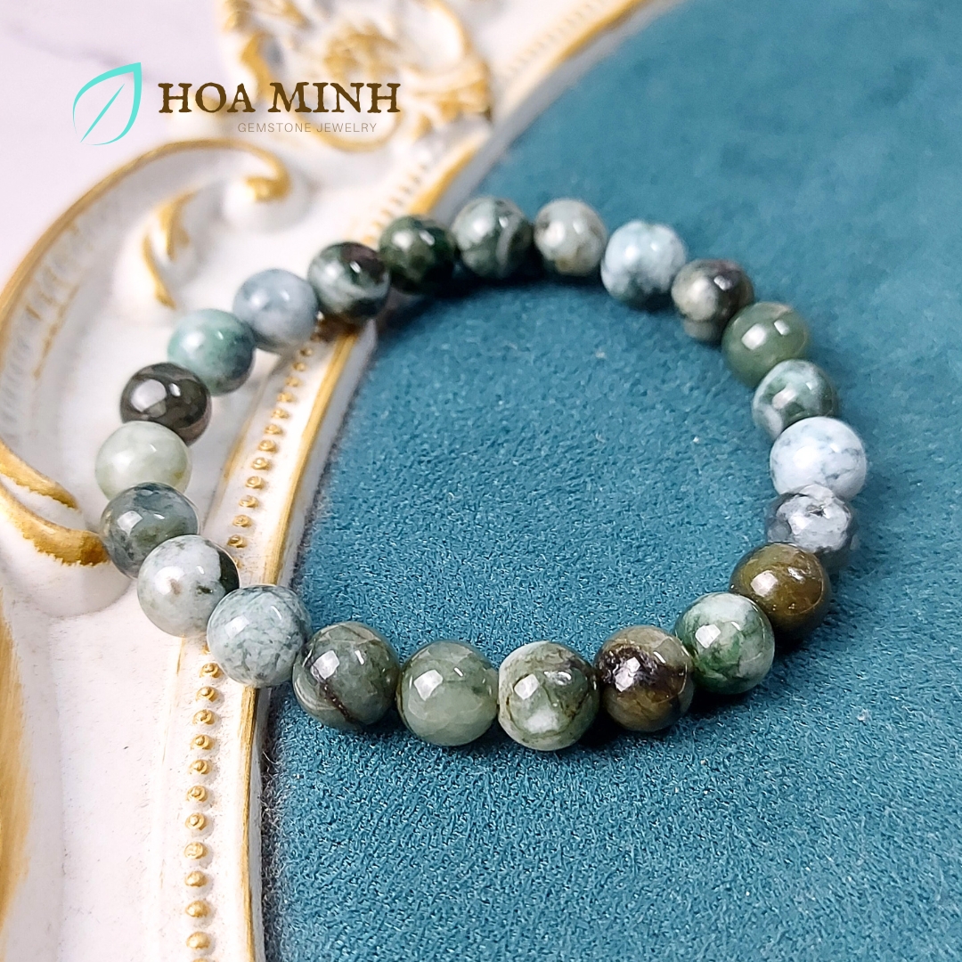Vòng chuỗi tay đá Cẩm Thạch tự nhiên lên bông trơn size hạt 8 li rất đẹp không kén mệnh