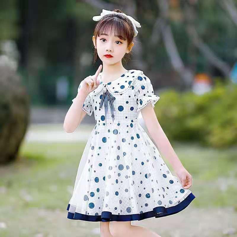 Váy đầm trẻ em phong cách Hàn Quốc dễ thương, Váy chấm bi cổ hoa siêu kute