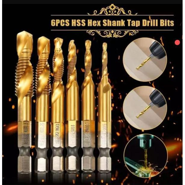 Bộ 6 mũi khoan taro ren HSS 6542 M3-M10 phủ Titanium