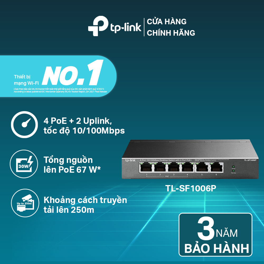 Bộ Chia Tín Hiệu Switch Để Bàn TP-Link TL-SF1006P 6 Cổng 10/100Mbps với 4 Cổng PoE - Hàng Chính Hãng