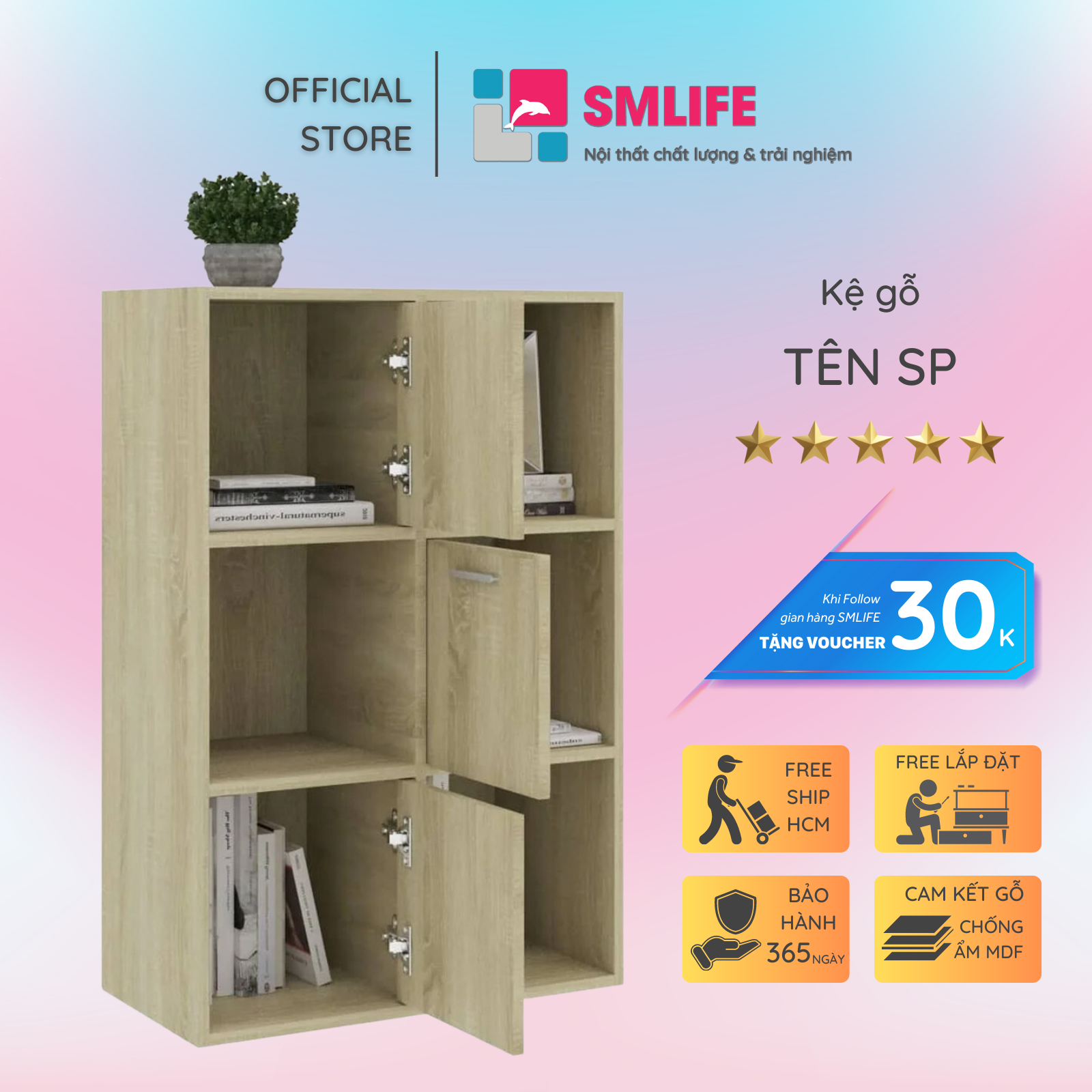 Kệ sách gỗ công nghiệp thiết kế đa năng SMLIFE Bigga