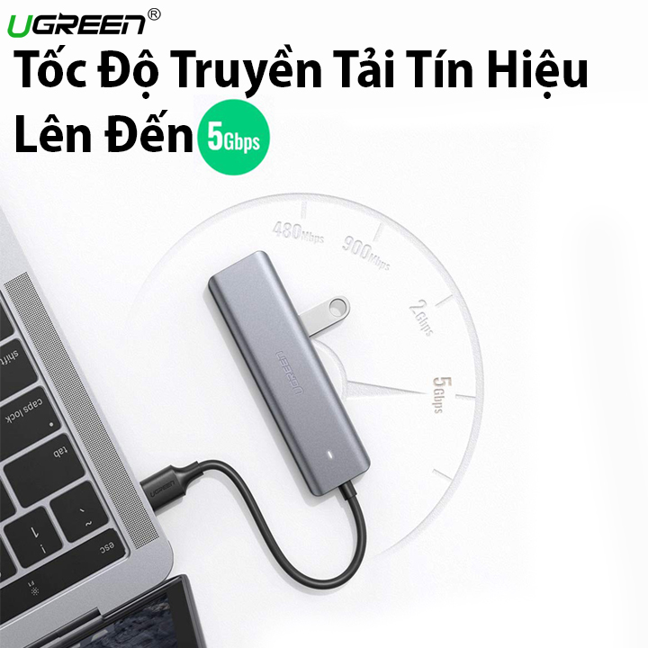 Bộ chia 4 cổng USB 3.0 Ugreen 50985 CM219, Hỗ trợ nguồn phụ USB-C 5V (NEW) Hàng chính hãng
