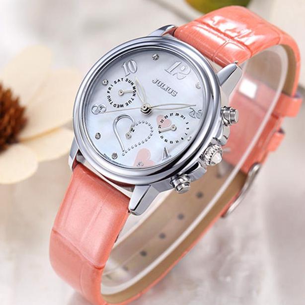 Đồng Hồ Nữ Chính Hãng Julius Cao Cấp Dây Da Chống Nước Kính Khoáng Mặt Tròn Đường Kính 35mm JA-844A