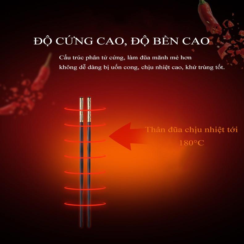 [10 Đôi] Đũa ăn cao cấp chống trơn kháng khuẩn khảm rồng không mốc không cong vênh HADU