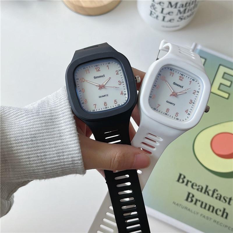 Đồng Hồ Quartz Nữ Mặt Vuông Dây Silicone Thời Trang