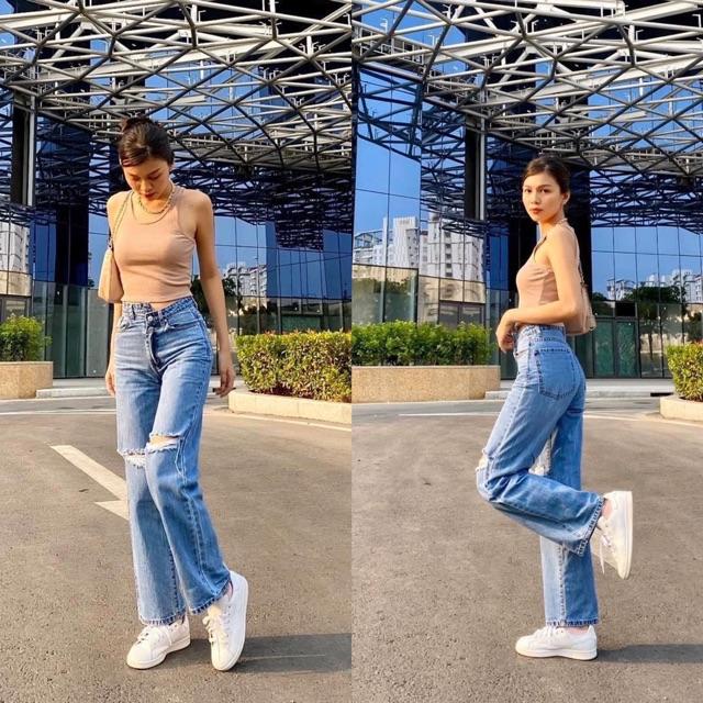 Quần Jean Culottes Lưng Cao Dáng Dài