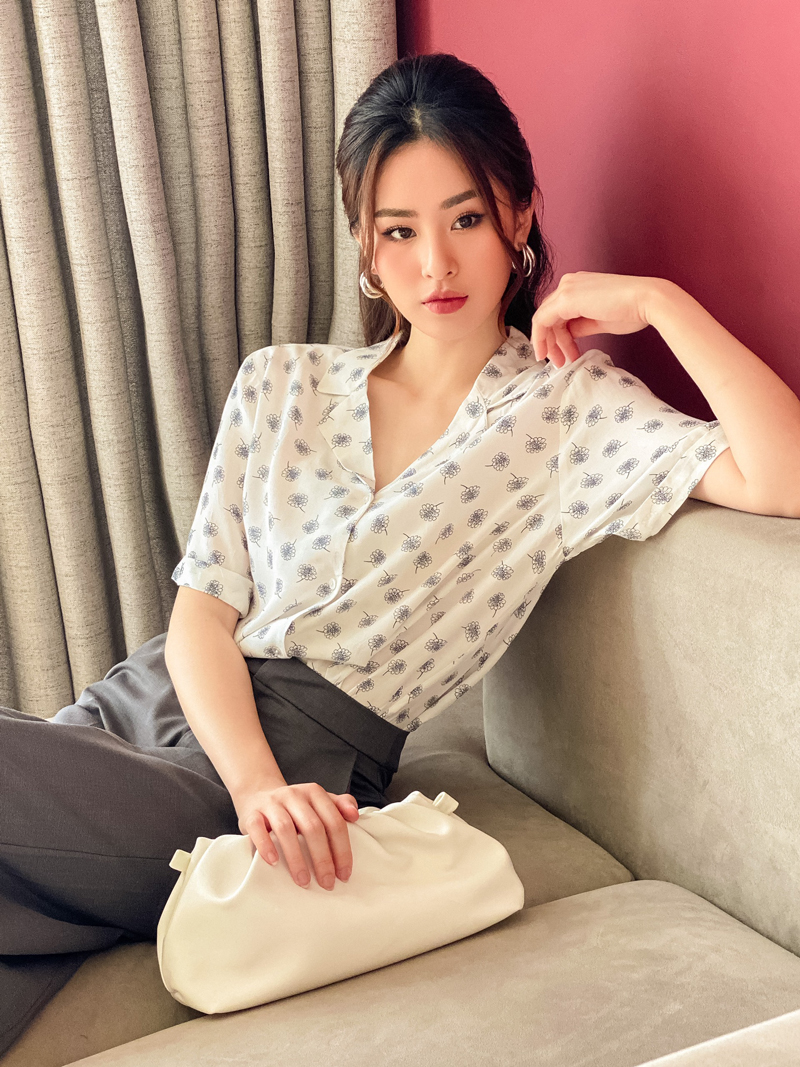 Áo Sơ Mi Nữ Tay Ngắn Cổ Vest Lụa GILLEE Họa Tiết Hoa Calantha