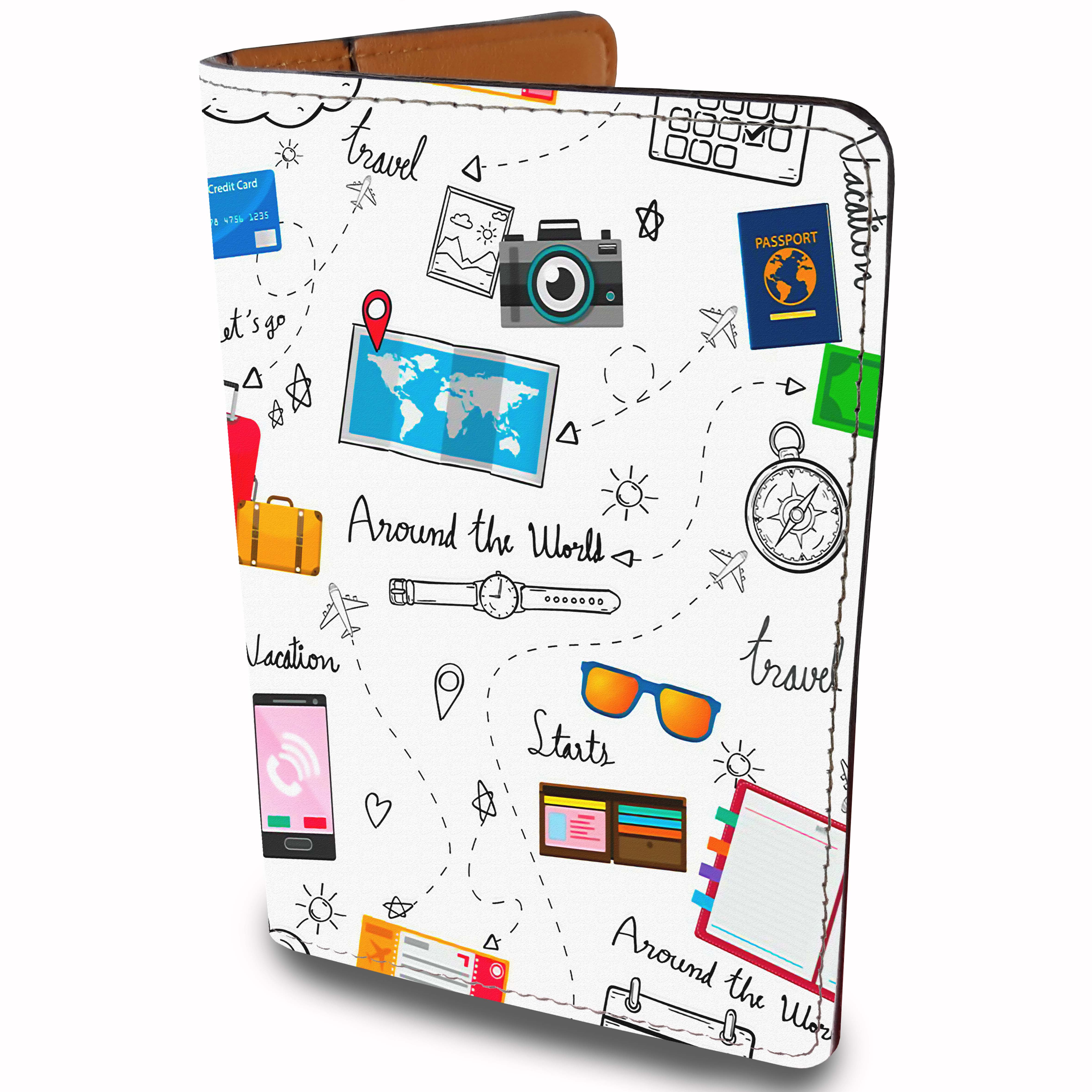 Ví Đựng Passport Du Lịch AROUND THE WORLD - Bao Da Đựng Hộ Chiếu Và Phụ Kiện Stickers - Passport Cover Holder - Thiết Kế Cute - Cá Tính - LT017