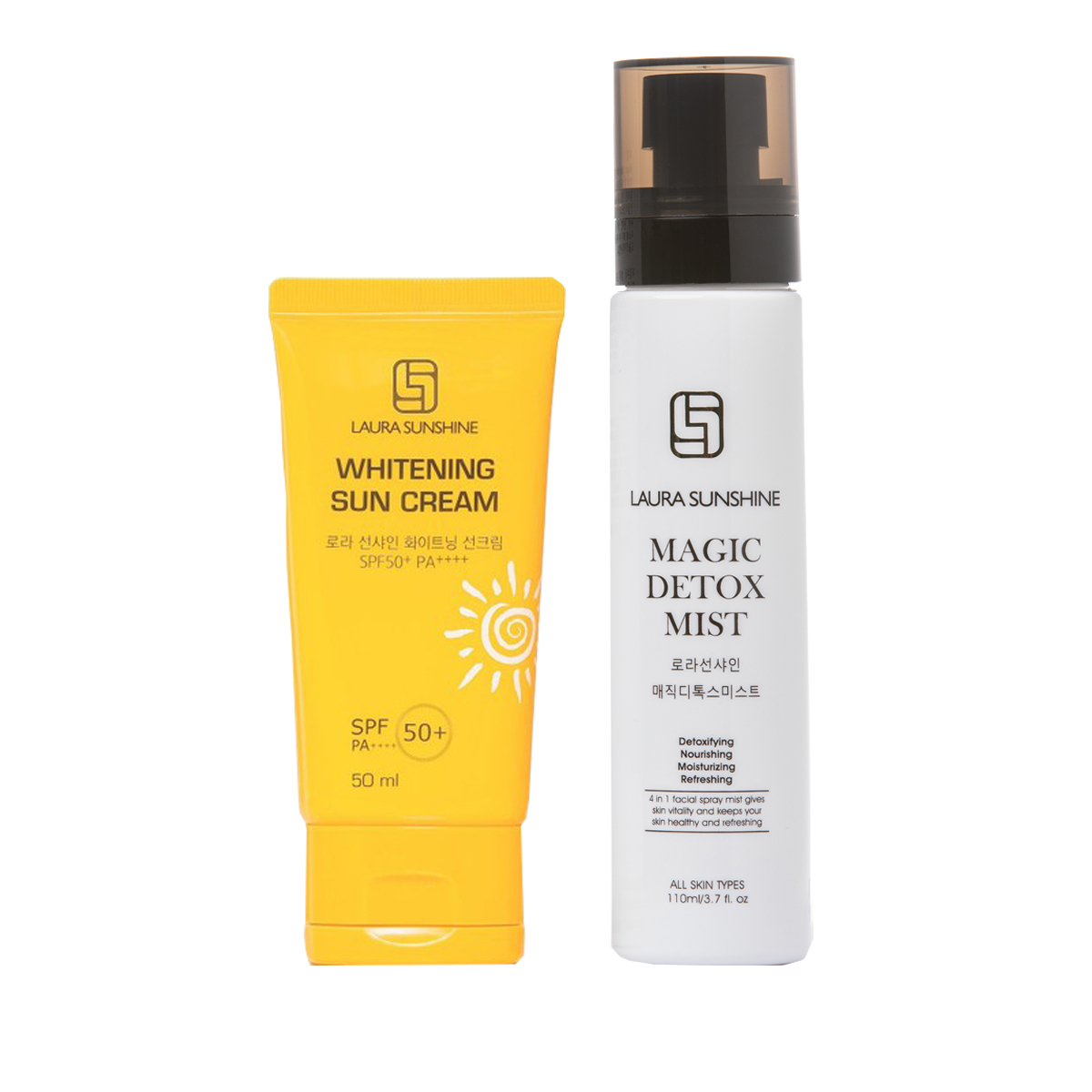 Bộ Kem Chống Nắng Bảo Vệ Hoàn Hảo Cho Da Mặt Whitening Sun Cream Laura Sunshine 50ml &amp; Xịt khoáng Thải Độc Magic Detox Mist Laura Sunshine 4in1 110ml - tặng nón bảo hiểm