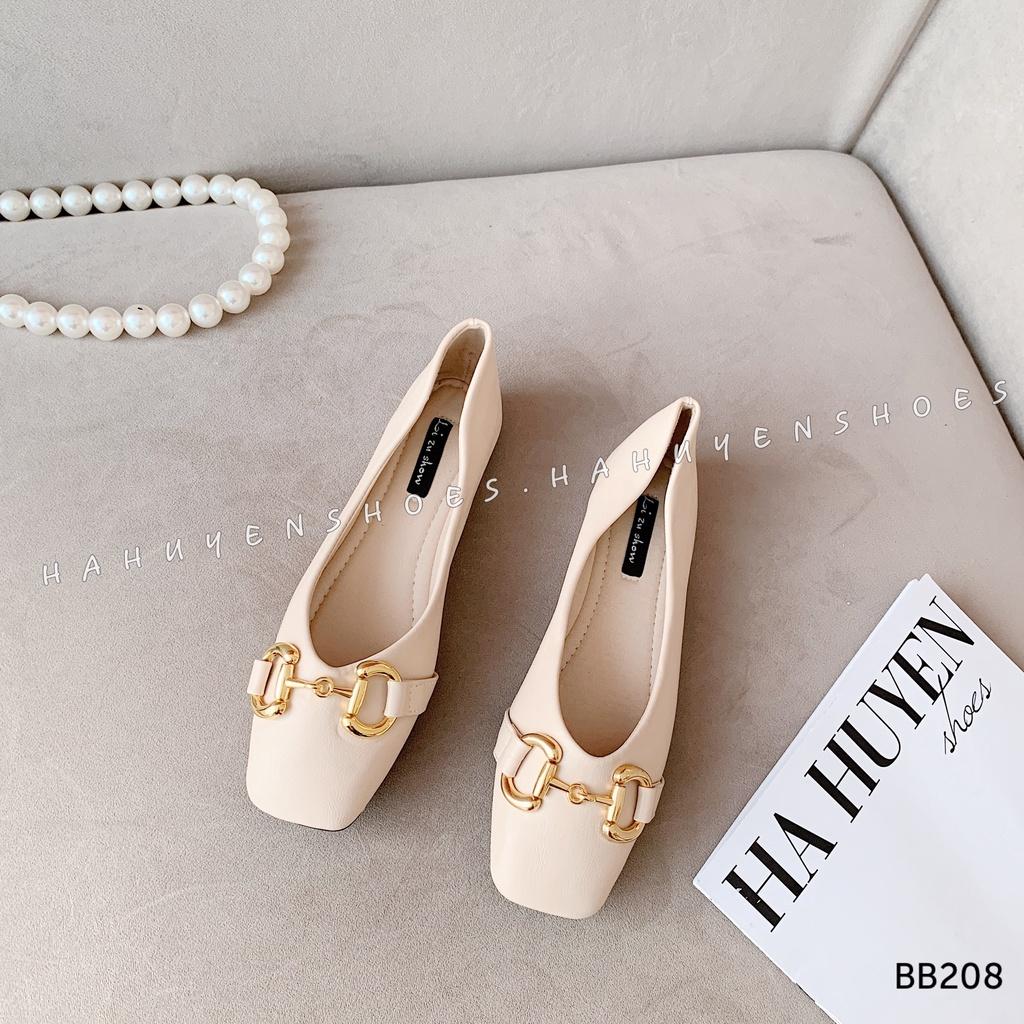 Giày búp bê nữ Hà Huyền Shoes mũi vuông phối khóa xích vàng sang trọng - BB208