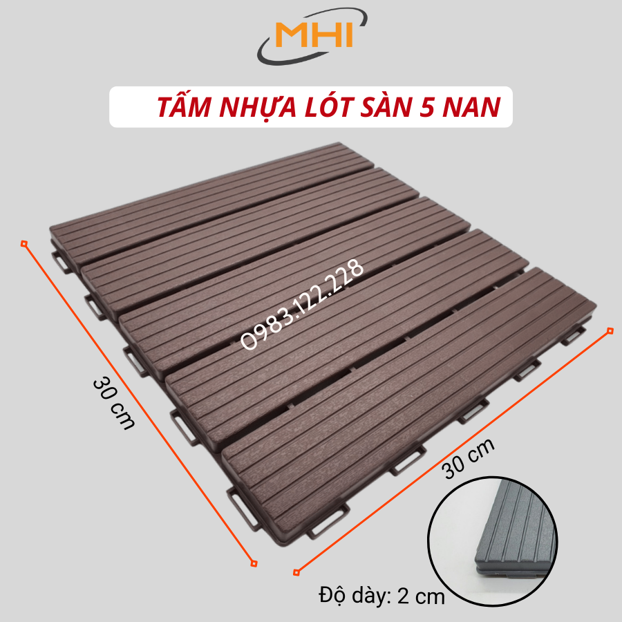 Tấm nhựa lót sàn MHI cao 2 cm, chuyên dụng cho ban công, bể bơi sân vườn PP - kích thước 30 cm x 30 cm x 2 cm