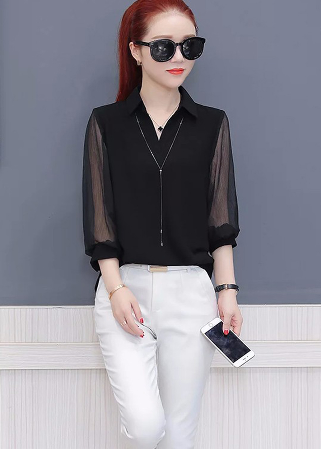 Áo Sơ Mi Nữ Form Rộng Phối Tay Voan BY3238