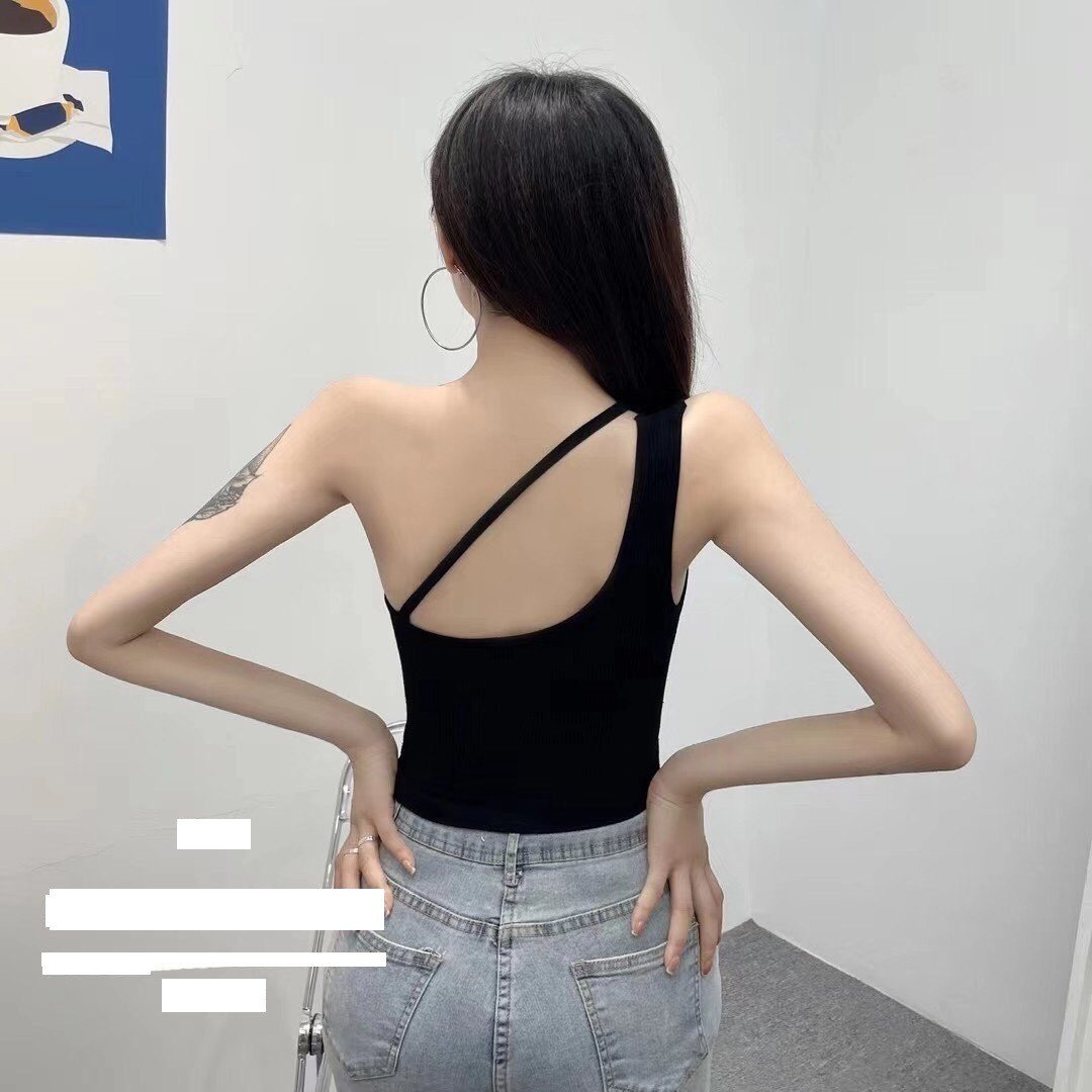 Áo hai dây quai chéo dáng croptop có đệm ngực, bra gân tăm hot hit có mood ngực thời trang